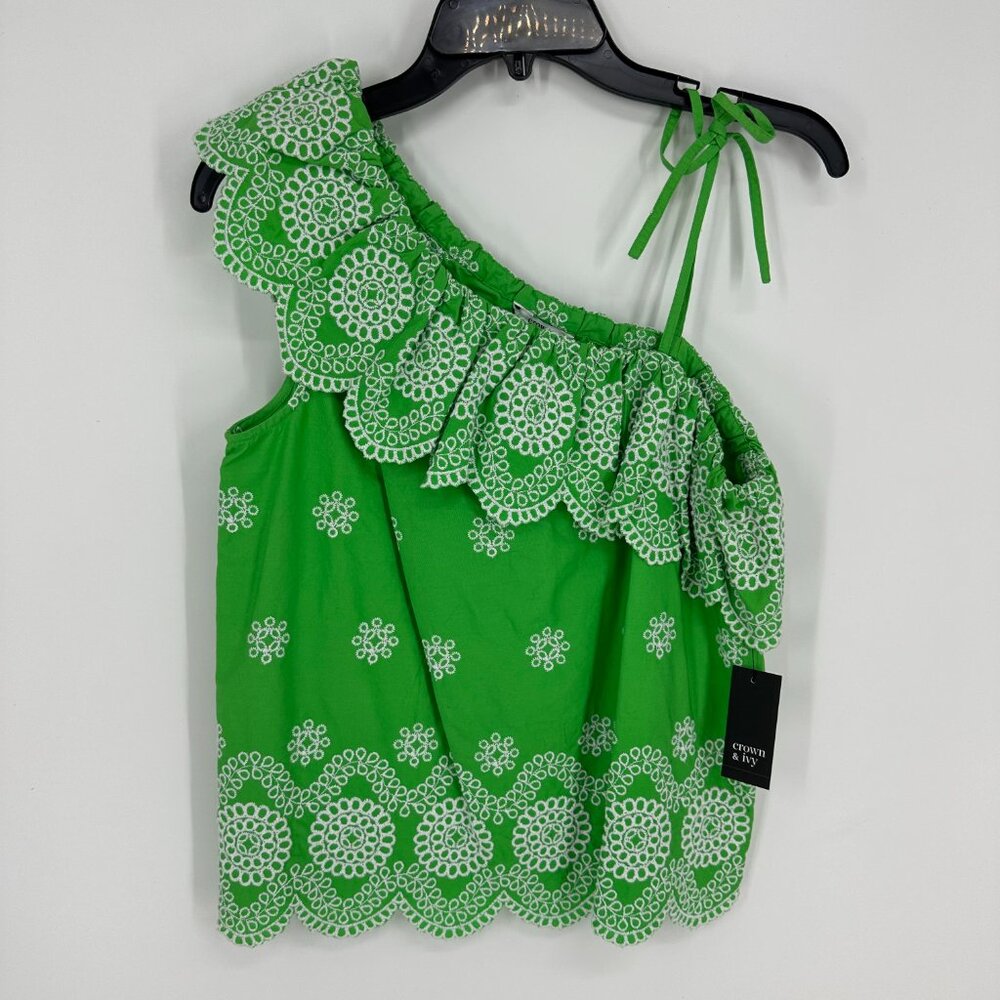 Crown & Ivy Green One-Shoulder Top